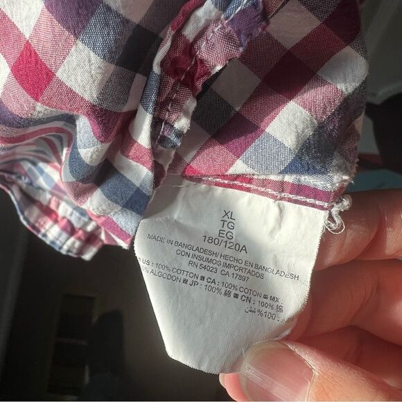 Old Navy Navy Maroon Checkered Classic Regular Fit Buttondown Dress Shirt - XL - Picture 4 of 5